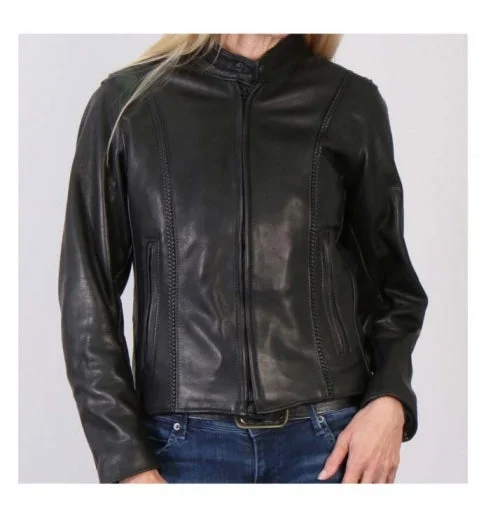 USA Made Ladies Leather Jacket with Braided Detail
