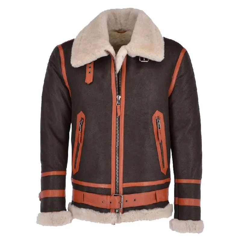 Vintage Brown Aviator Shearling Pilot Leather Jacket Mens