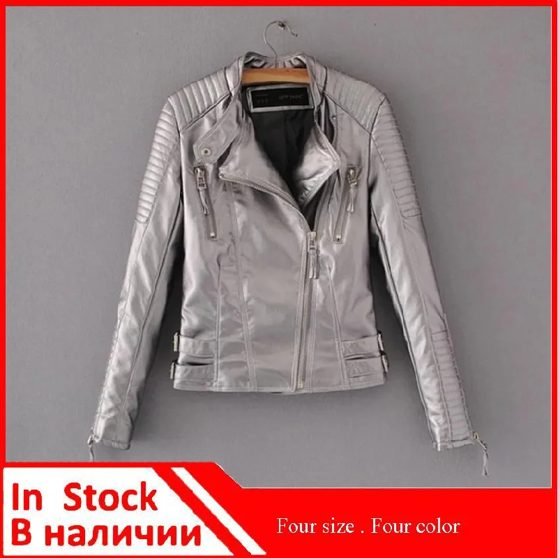 Waist Zippers Draped Cross Fashion Women Black Slim Leather Jacket