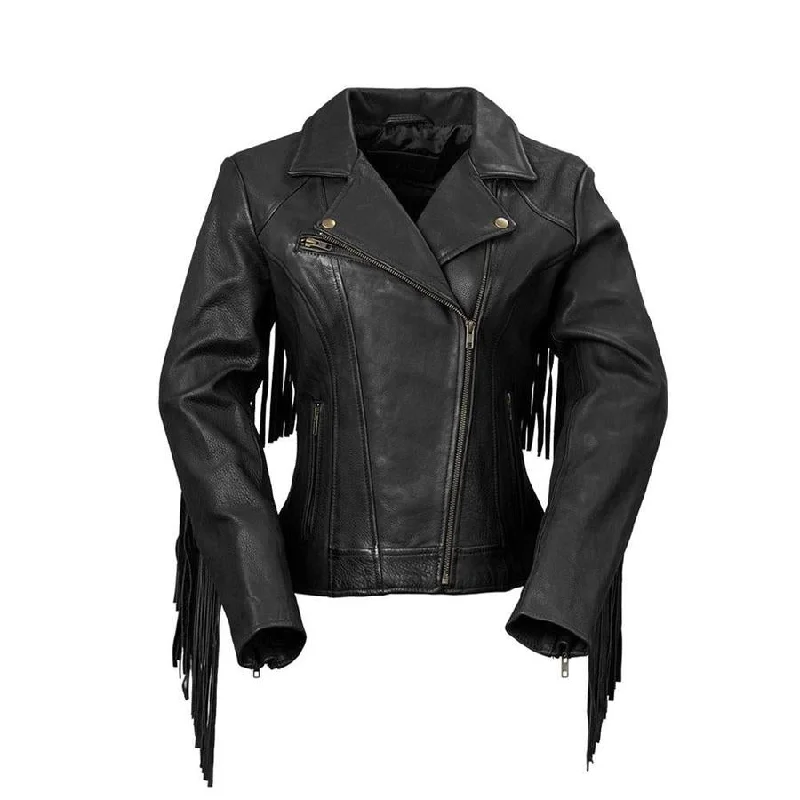 Daisy Fringed Real Black Leather Jacket