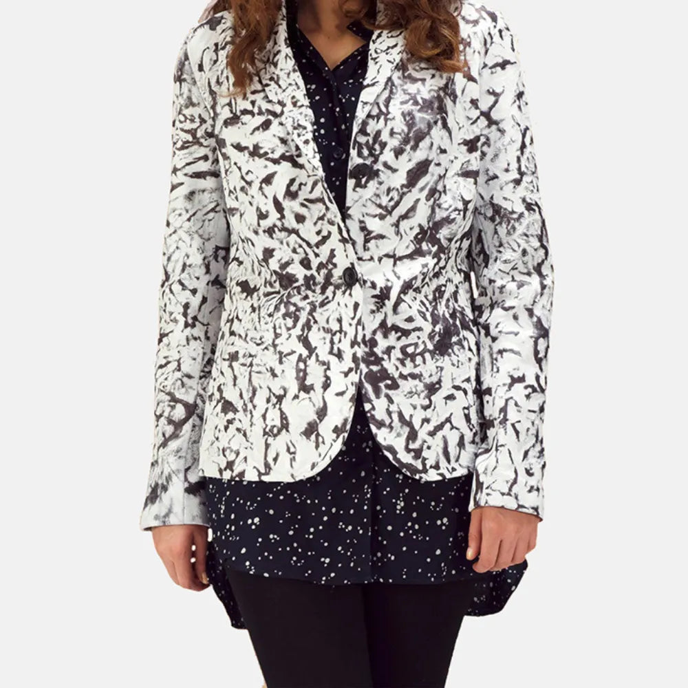 White Leather Blazer in Dip & Dye Leather