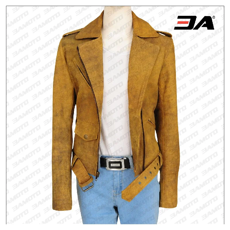 Women Distressed Brown Leather Jacket