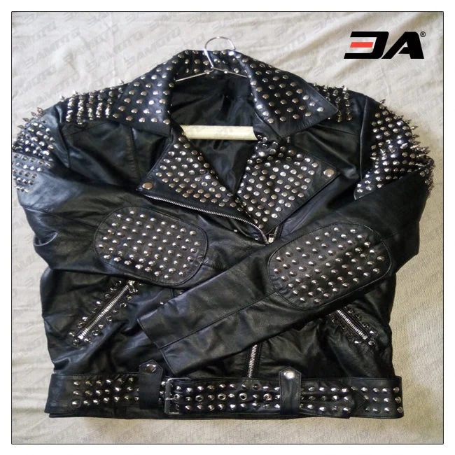 Women Fashion Studded Punk Rock Leather Jacket SJW119
