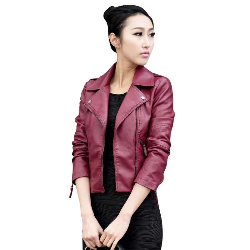 Women PU Leather Jacket Slim Motorcycle Zipper