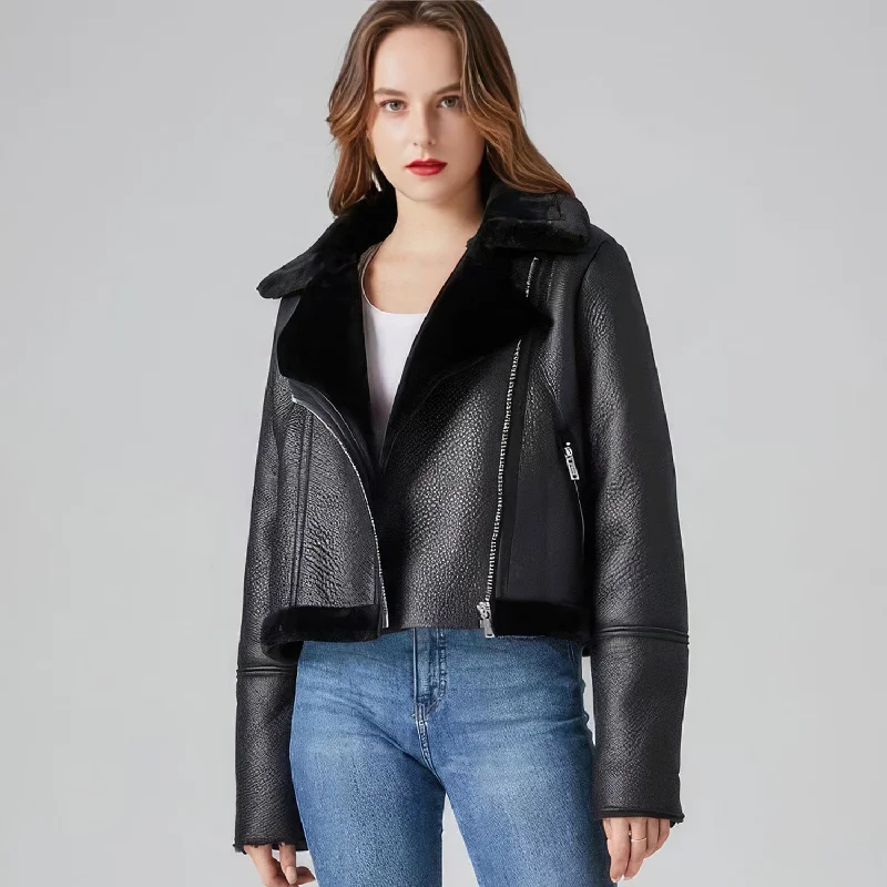 Women’s Black Aviator Genuine Sheepskin Sherpa Shearling Faux Fur Winter Warm Casual Bomber Flight Pilot Leather Jacket Women’s Black Aviator Genuine Sheepskin Sherpa Shearling Faux Fur Winter Warm Casual Bomber Flight Pilot Leather Jacket