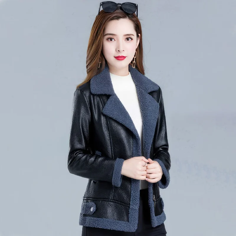 Women’s Black Bomber Genuine Sheepskin Sherpa Shearling Faux Fur Lined Winter Warm Fashion Chic Slim Fit Leather Jacket Women’s Black Bomber Genuine Sheepskin Sherpa Shearling Faux Fur Lined Winter Warm Fashion Chic Slim Fit Leather Jacket