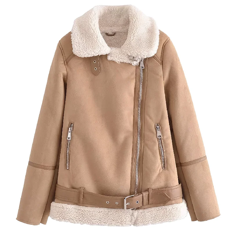 Women’s Fawn Brown Genuine Suede Sherpa Shearling Faux Fur Lined Winter Warm Thick Outfit Streetwear Loose Leather Jacket Women’s Fawn Brown Genuine Suede Sherpa Shearling Faux Fur Lined Winter Warm Thick Outfit Streetwear Loose Leather Jacket