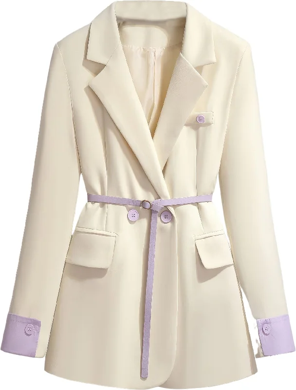 Women’s Off-White PU Faux Double Breasted Korean Style Classic Fashionable Purple Belted Casual Streetwear Office Leather Blazer Women’s Off-White PU Faux Double Breasted Korean Style Classic Fashionable Purple Belted Casual Streetwear Office Leather Blazer