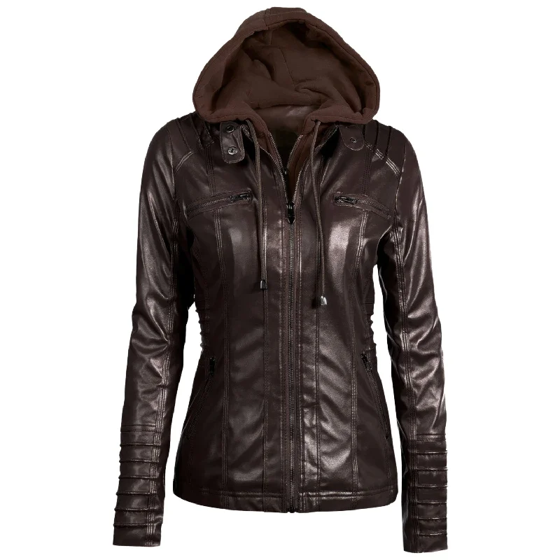Women’s Racer Brown Genuine Sheepskin Detachable Hooded Sporty Moto Scooter Racer Slim Fit Casual Classic Leather Jacket Women’s Racer Brown Genuine Sheepskin Detachable Hooded Sporty Moto Scooter Racer Slim Fit Casual Classic Leather Jacket