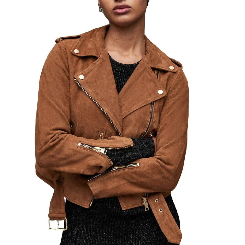 Women Suede Leather Moto Jacket