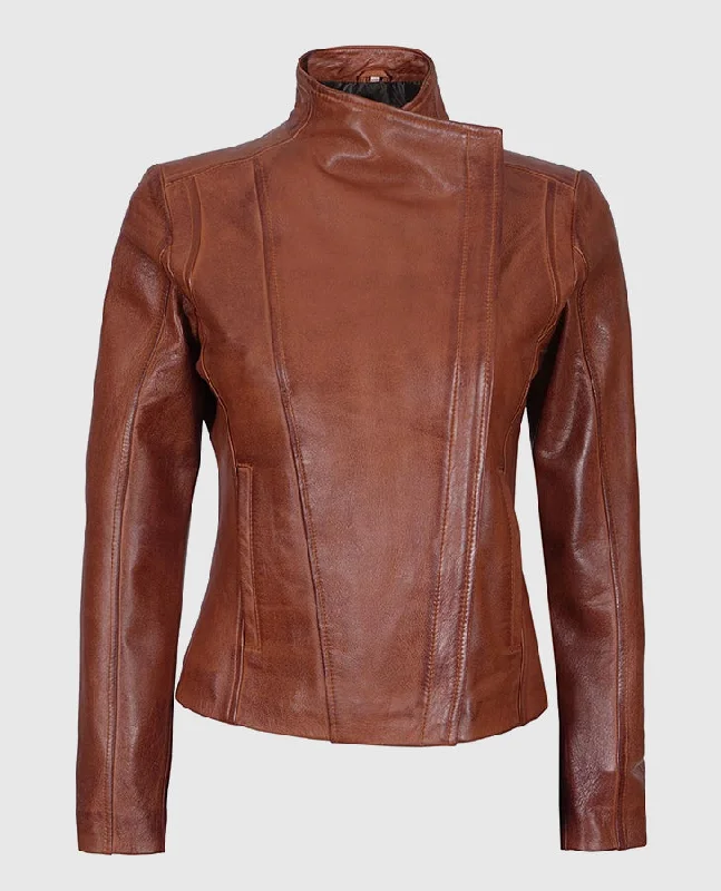 Women's Arezzo Cognac Cafe Racer Leather Jacket