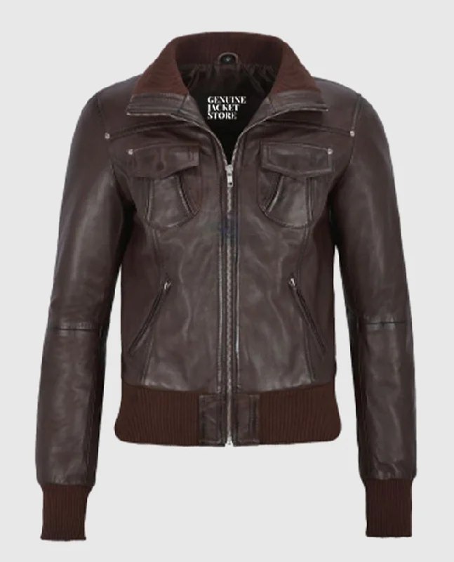 Women's Aviator Brown Bomber Leather Jacket