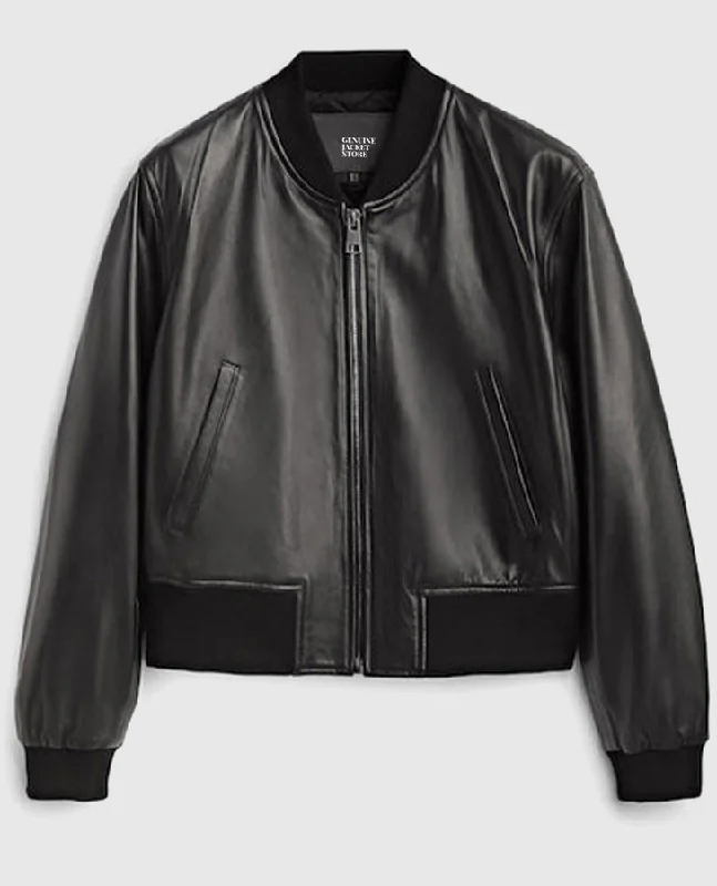 Women's B3 Black Aviator Leather Bomber Jacket