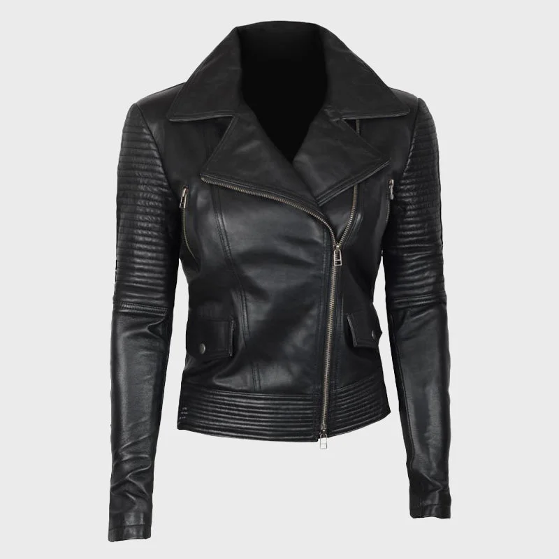 Women's Black Asymmetrical Biker Quilted Leather Jacket