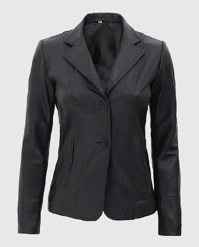Women's Black Leather Blazer