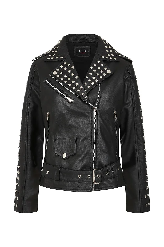 Women's Black Leather "Rock Chic" Jacket with Black Lining - Tatiana 2