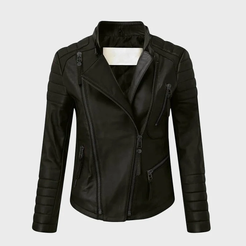 Women's Black Nappa Leather Biker Jacket