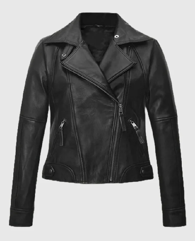 Women's Black & White Biker Leather Jacket