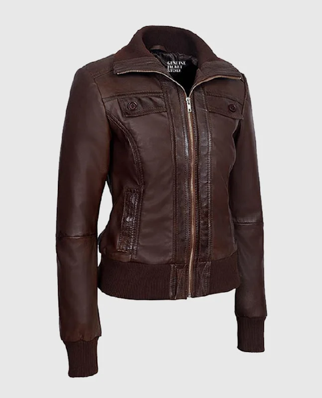 Women's Bomber Brown Leather Jacket