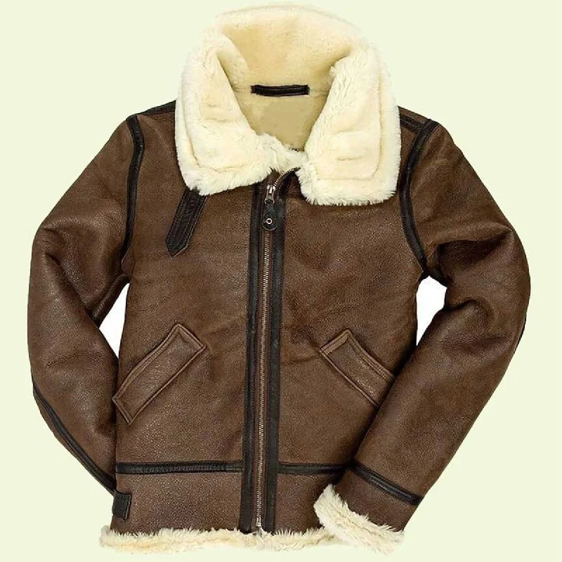 Womens Brown Leather Bomber Shearling Jacket