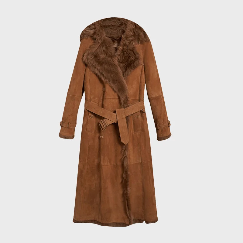 Women's Brown Suede Leather Shearling Coat