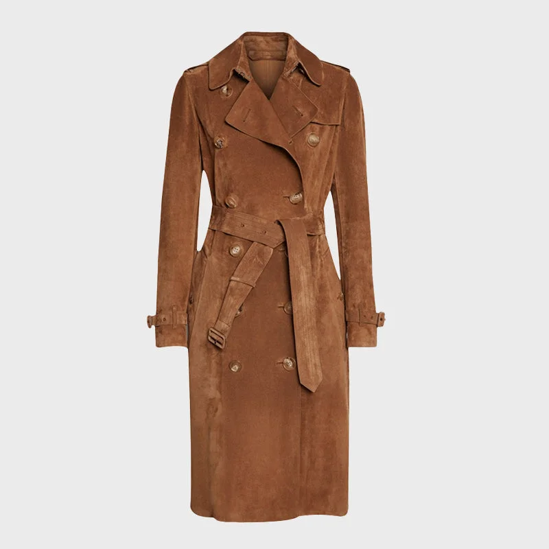 Women's Brown Suede Trench Coat