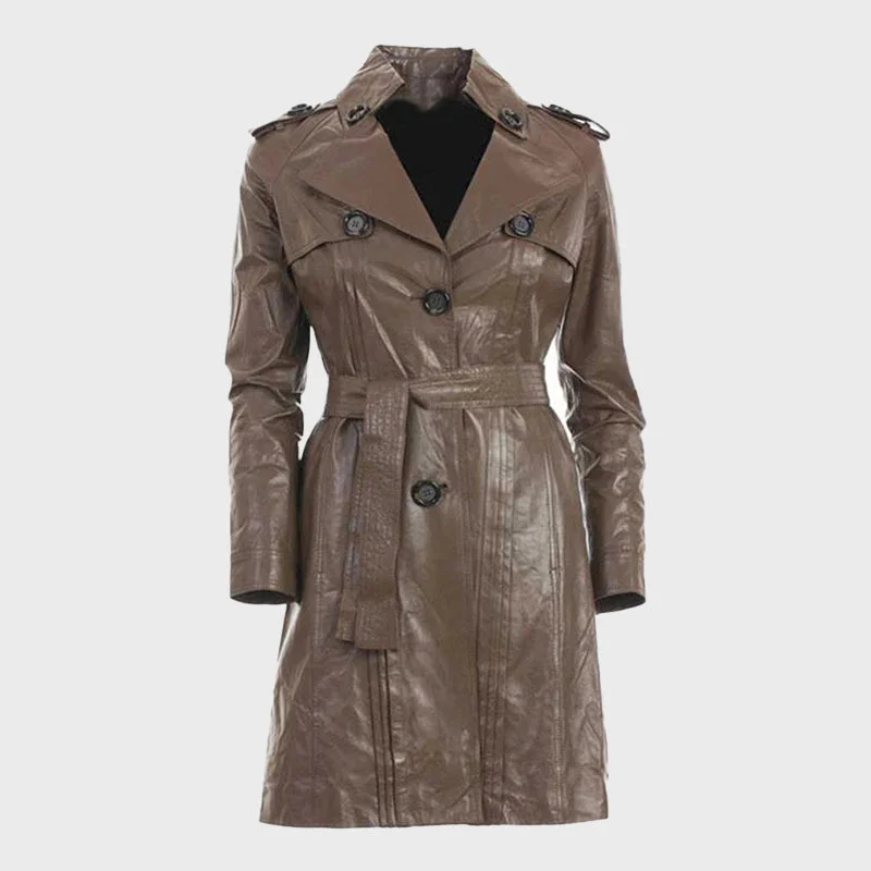 Women's Chocolate Brown Leather Long Coat