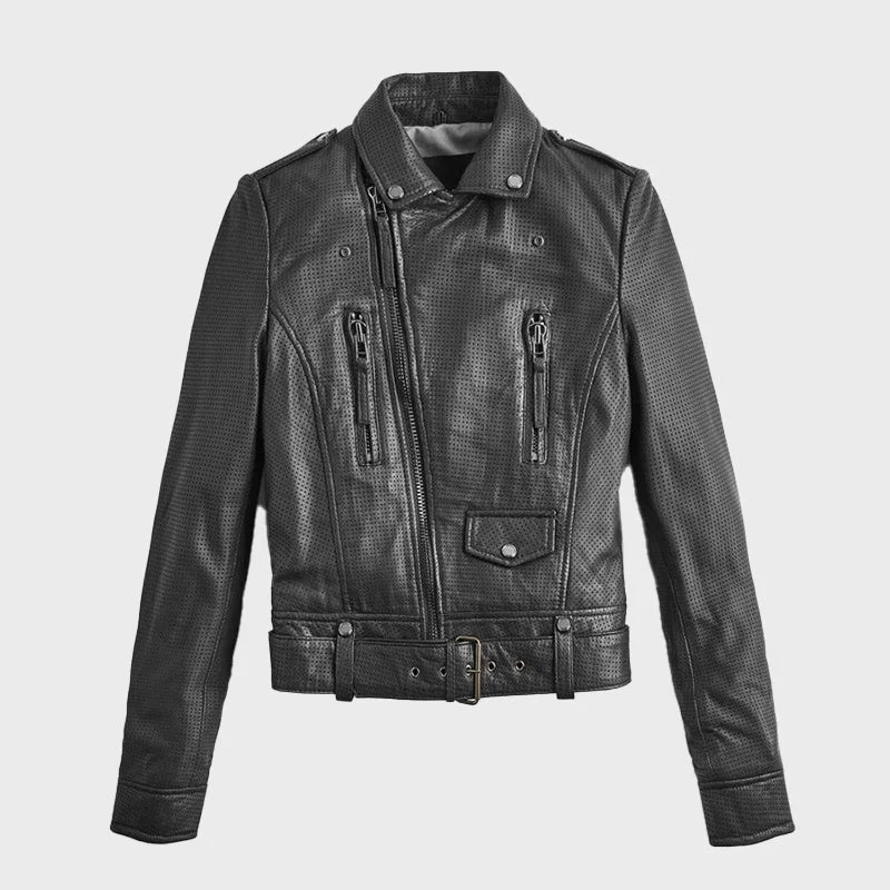Women's Classic Black Sheepskin Biker Leather Jacket