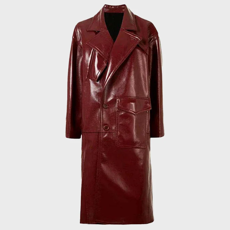 Women's Dark Brown Long Leather Coat