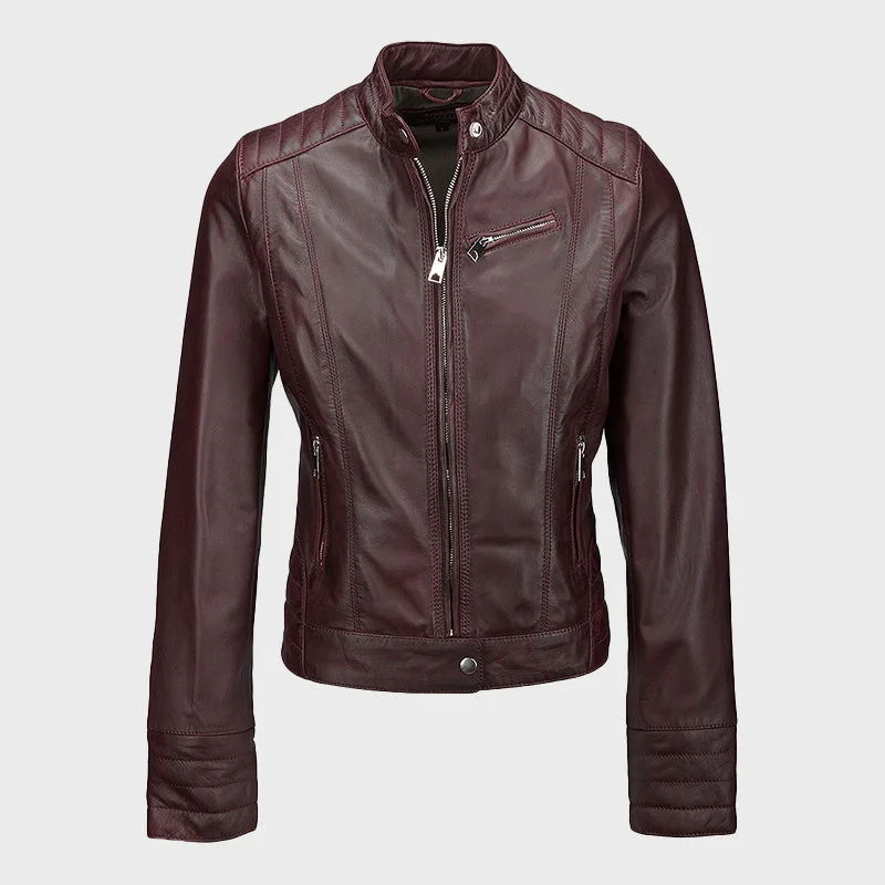 Women's Essen Burgundy Biker Leather Jacket