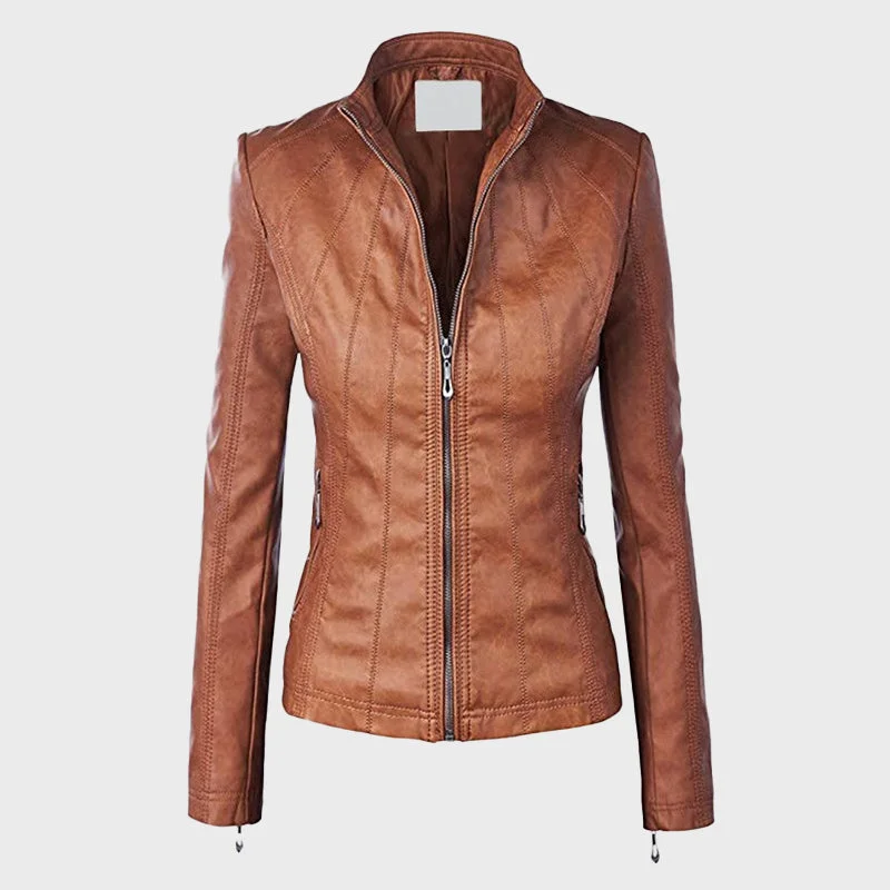 Women's Faux Leather Moto Biker Jacket