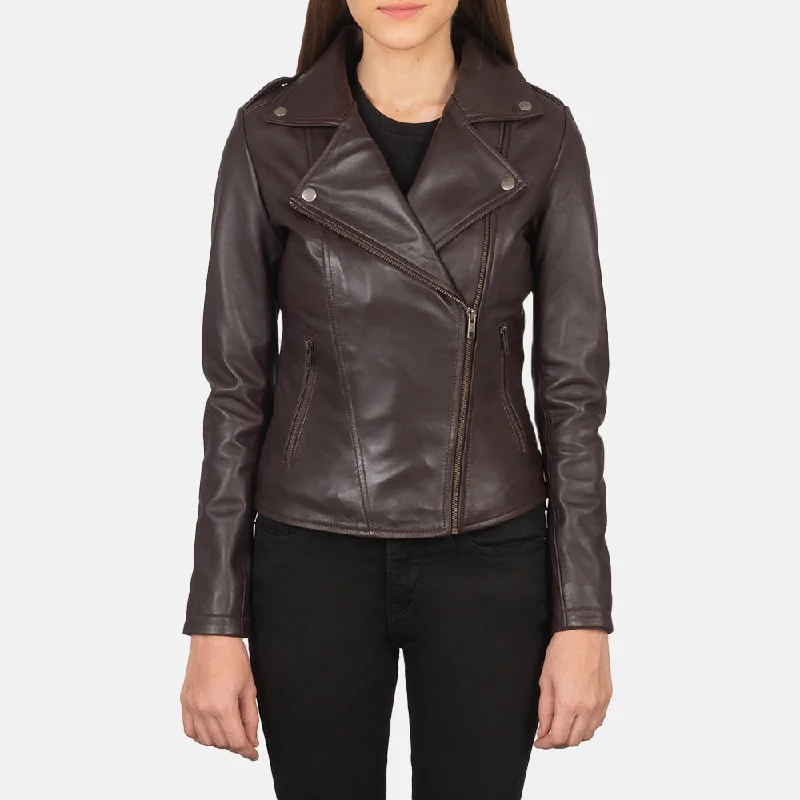 Women's Flashback  Chocolate Brown Biker Leather Jacket