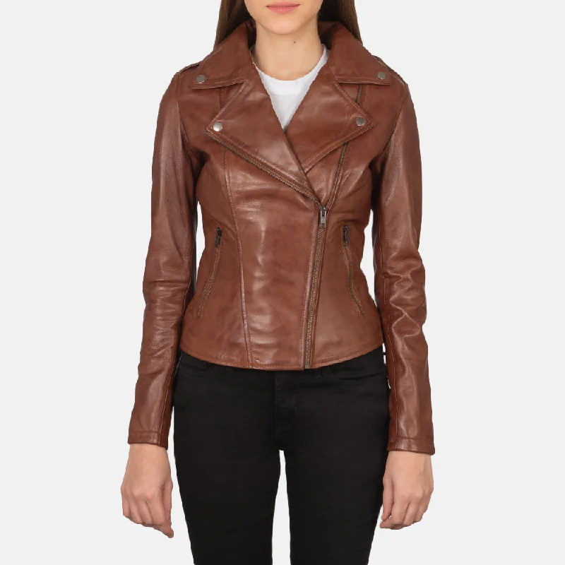 Women's Flashback  Vintage Brown Waxed Biker Leather Jacket