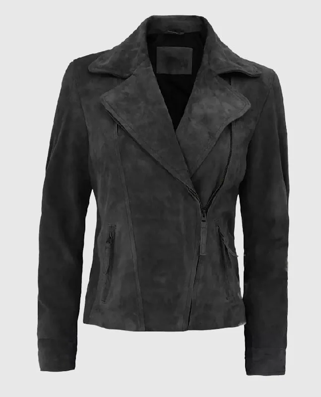 Women's Grey Suede Leather Moto Jacket