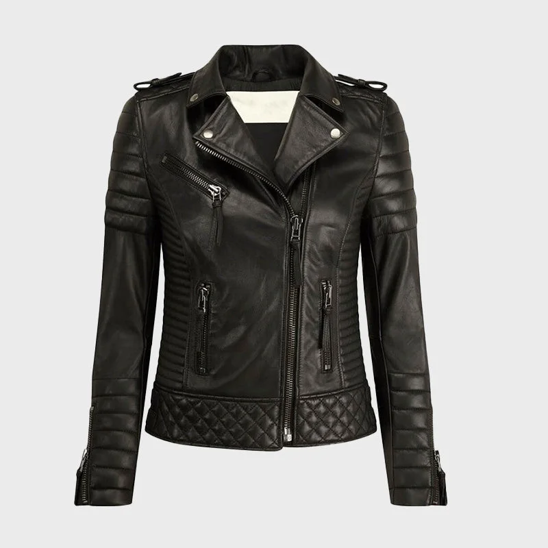 Women's Kay Michales Black Biker Leather Jacket