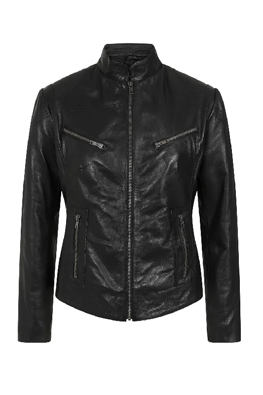 Women's Black Leather Biker Jacket with Plenty of Style and Nicely Fitted - 'CHLOE' Women's Black Leather Biker Jacket with Plenty of Style and Nicely Fitted - 'CHLOE'