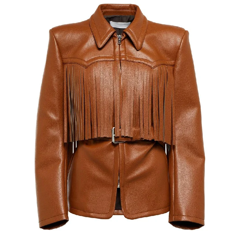 Womens Leather Fringe-Trimmed Jacket