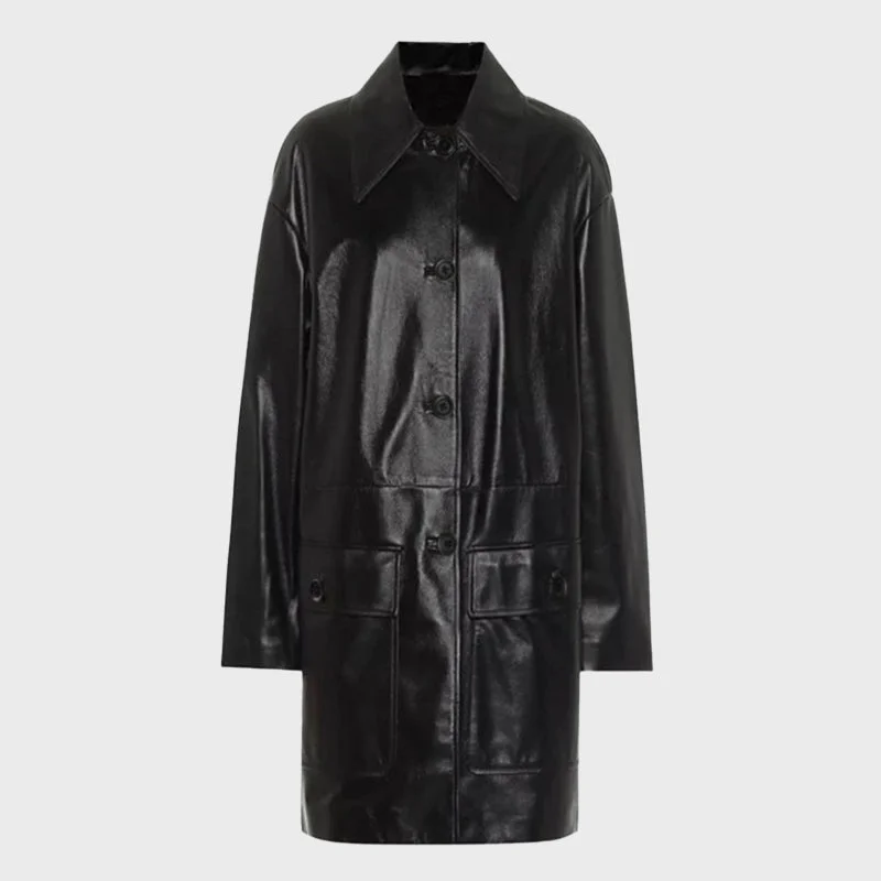 Women's Lisa Black Trench Leather Coat