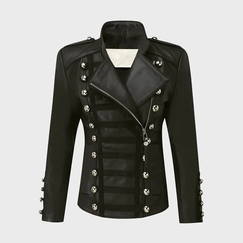 Women's Napoleon Black Biker Sheepskin Leather Jacket