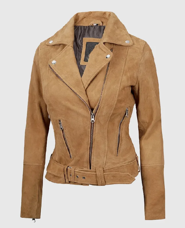 Women's Premium Brown Suede Biker Leather Jacket