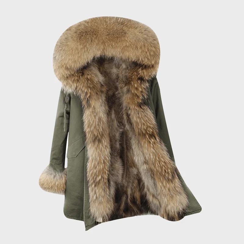 Women's Faux Fur Lining Hooded Long Coat