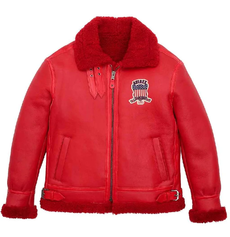 Womens Red Sheepskin Avirex B3 Bomber Jacket