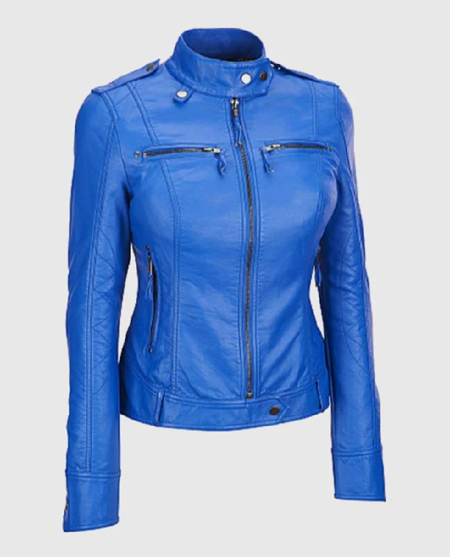 Women's Royal Blue Leather Jacket