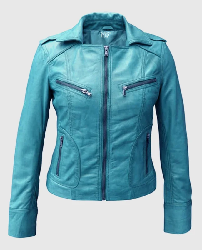 Women's Sapphire Blue Leather Jacket