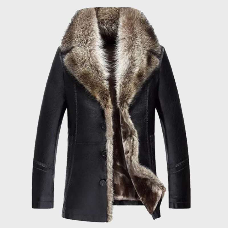 Women's Real Leather Black Shearling Coat
