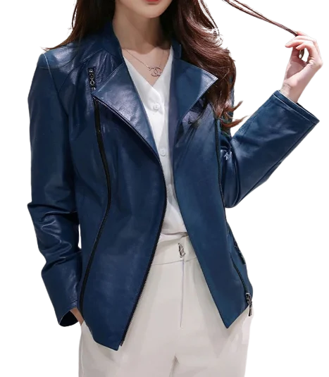 Womens Skye Genuine Lambskin Biker Leather Jacket