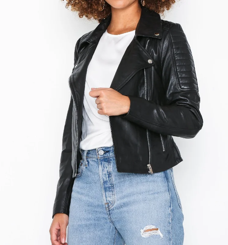 Women's Slim Fit Biker Black Leather Jacket