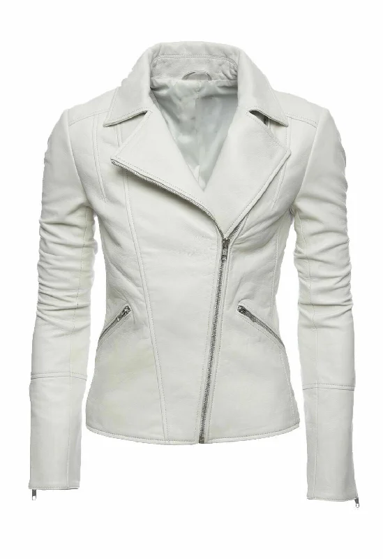 Women's Slim Fit Lambskin Biker White Leather Jacket