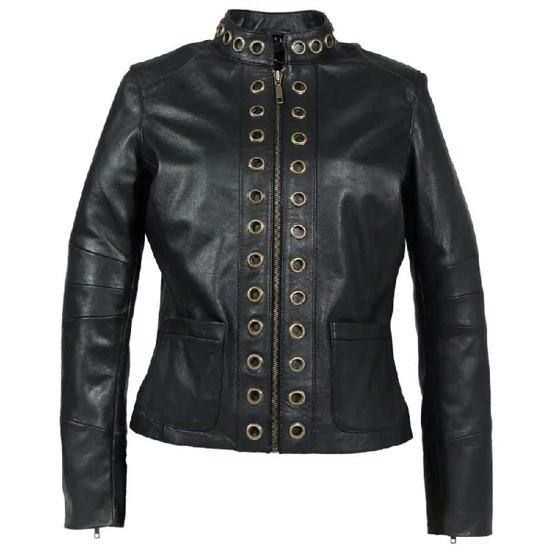 Women's Slim Fit Lambskin Steampunk Black Leather Jacket
