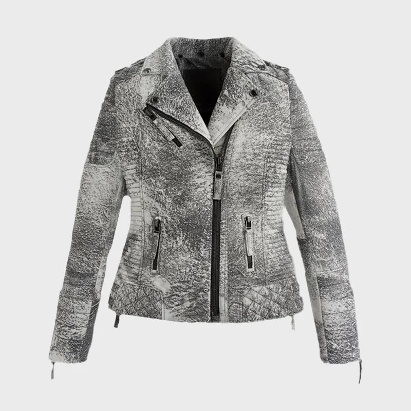 Women's Storm Grey Biker Leather Jacket